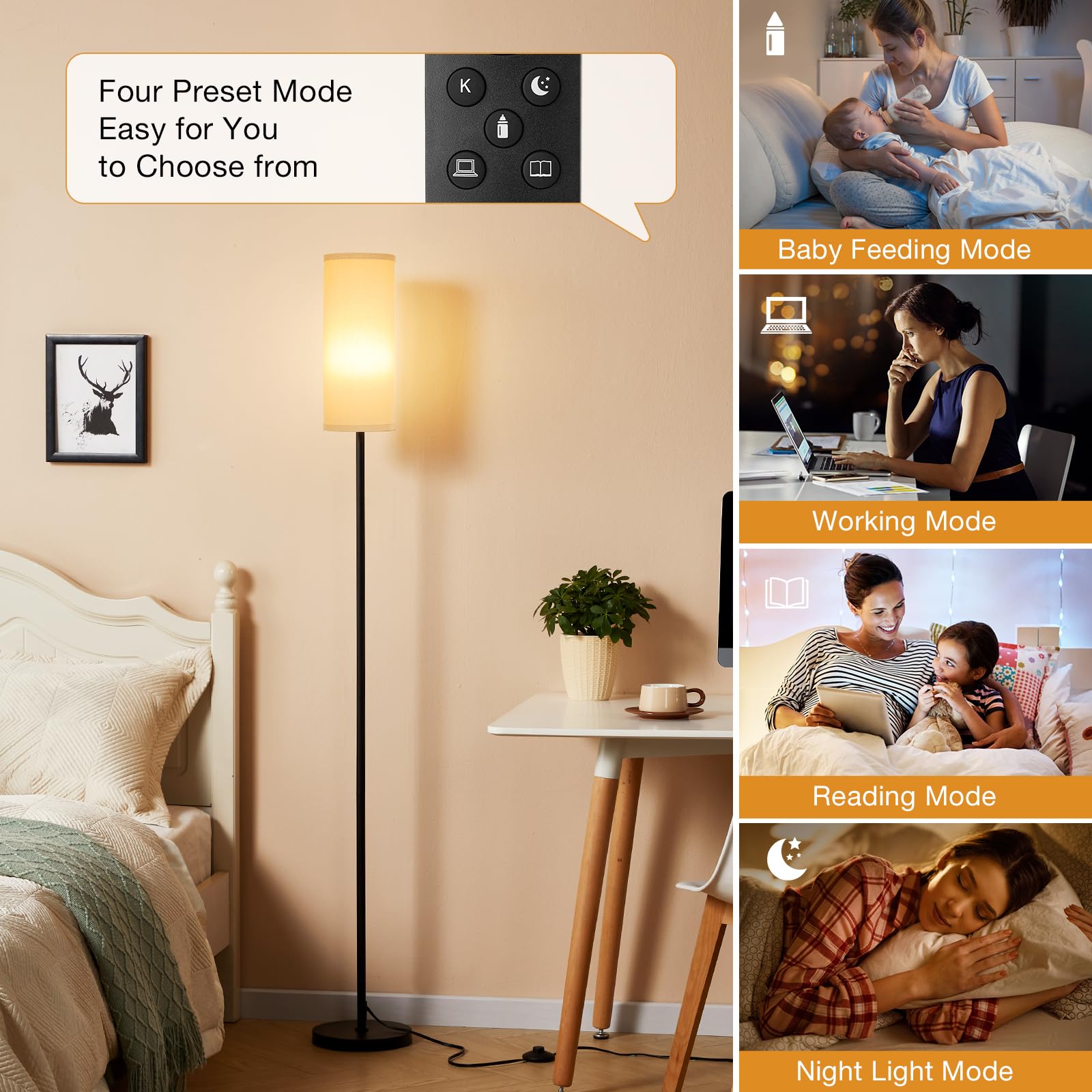 Lampy podłogowe do salonu, 64-calowa nowoczesna lampa podłogowa z pilotem i płynną regulacją temperatury i jasności kolorów, lampy stojące do salonu, sypialni, biura (żarówka 9 W w zestawie)