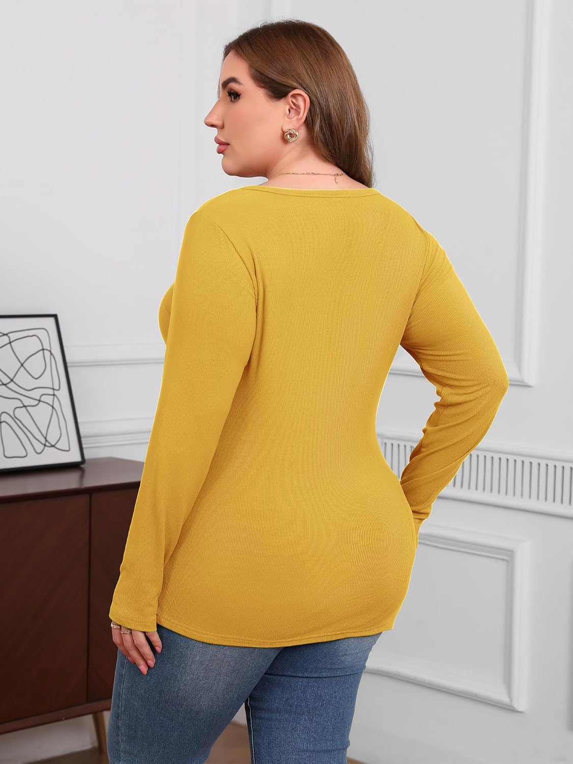 Chulianyouhuo Plus Size Womens Long Sleeve Shirts Scoop Neck Ribbed Knit Slim Fitted Tops Casual Basic Tee 2025 Fall Outfits - Image 4