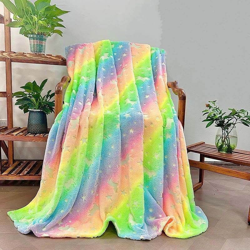 Happy Hues® Glow in The Dark Blanket Kids-Teens Boys & Girls Travel Lightweight Throw Blankets Soft & Fluffy for Kids (NEON Mix)