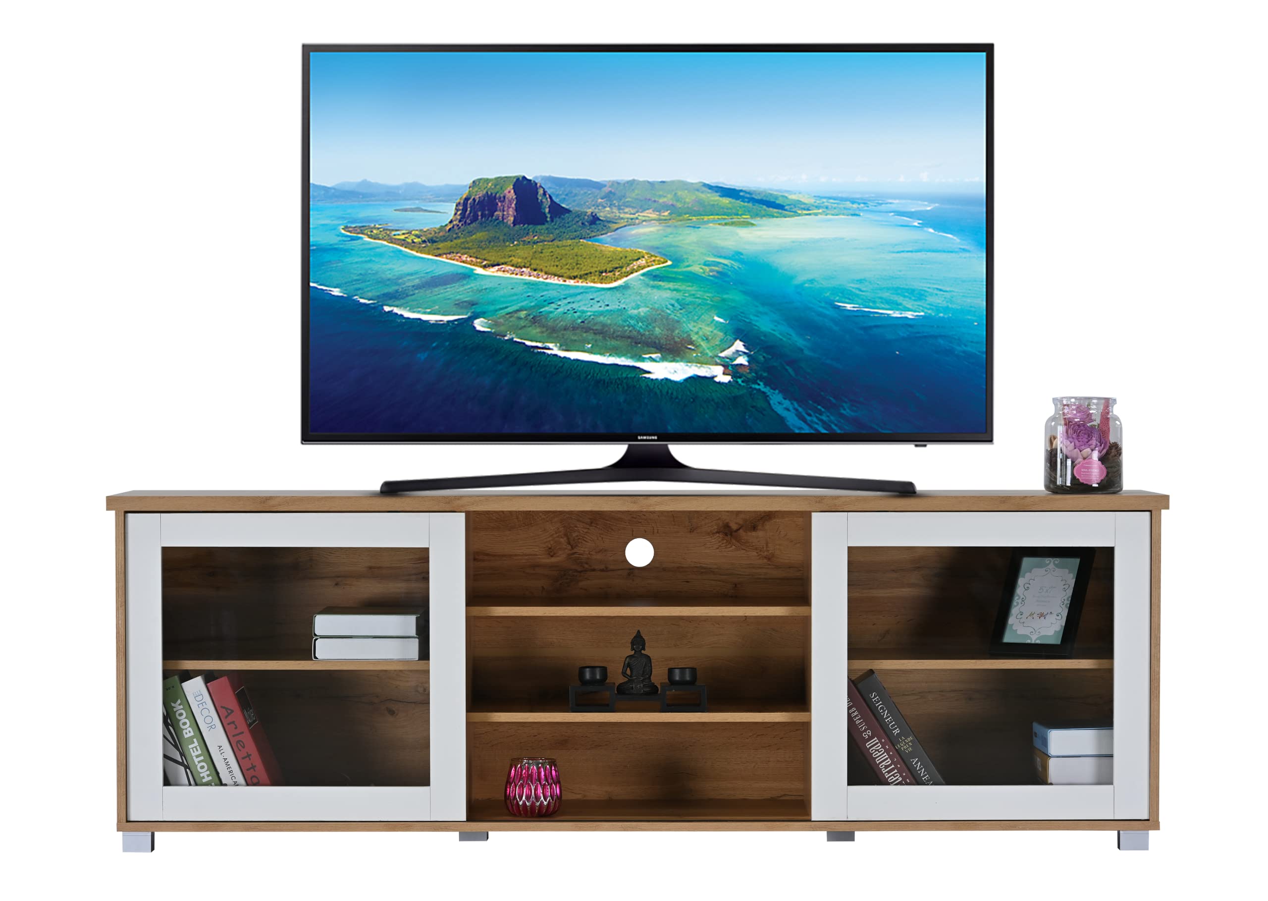 DeckUp Plank Versa Engineered Wood TV Stand and Home Entertainment Unit (Wotan Oak and White, Matte Finish) (B09PBDMGTX) Amazon Price History, Amazon Price Tracker