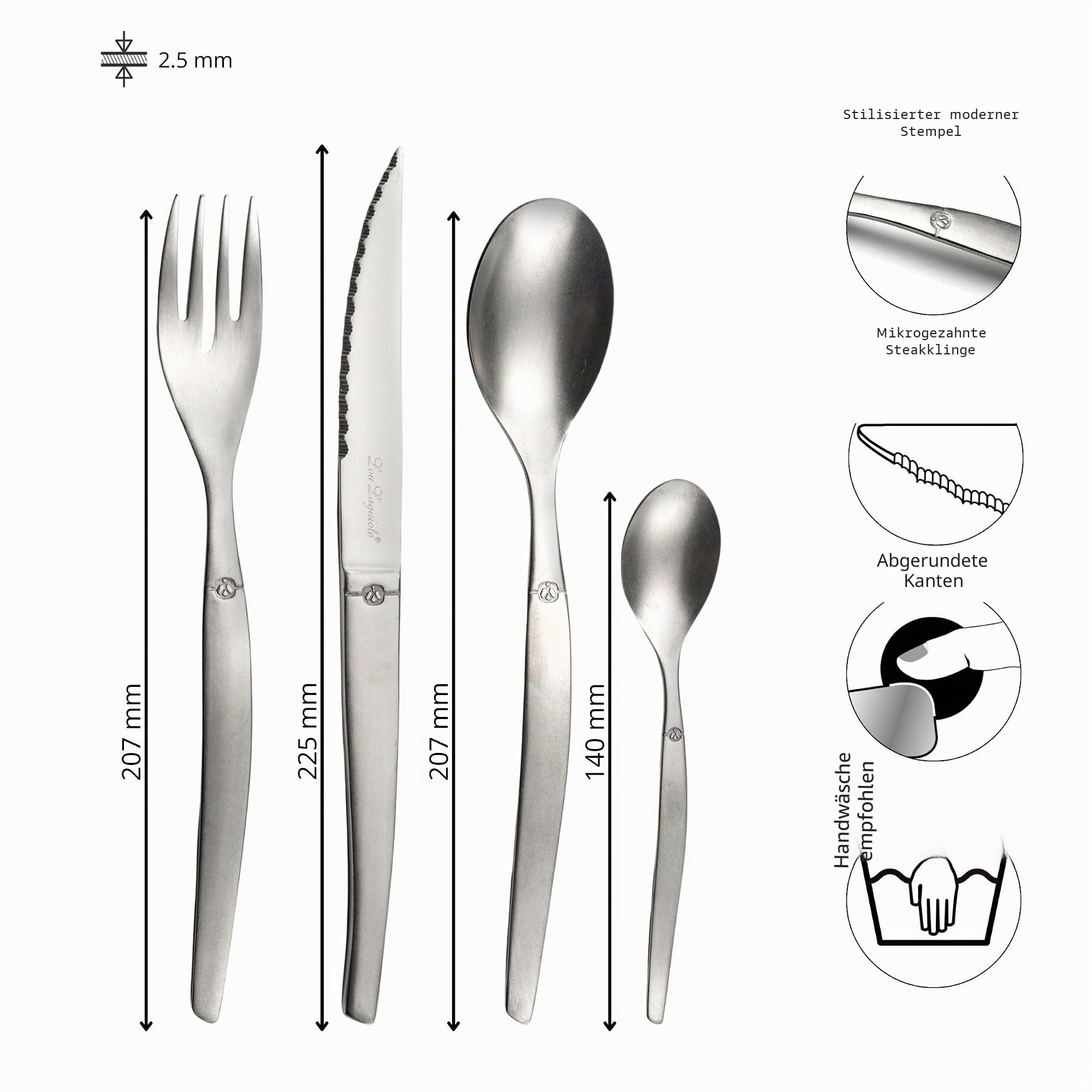 LOU LAGUIOLE - JET | Besteck Set 6 Personen | 24-teilig | Spülmaschinenfest | Tafelbesteck 6 Personen mit mikroverzahnter Klinge | Edelstahl Vintage Style | 18/0 Edelstahl