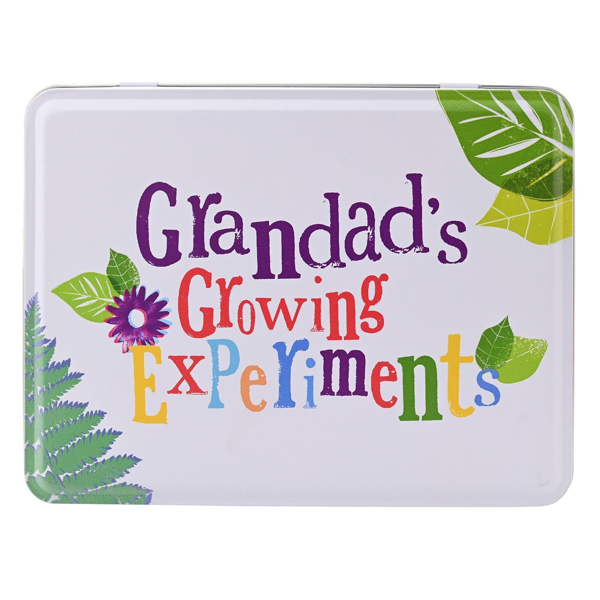Widdop & Co - Brightside - Seed Storage Tin - Grandad's Growing Experiments - Seeds & Gardening Supplies Organising Hinge-Opening Metal Tin/Gift For Gardener. H: 7 x W: 21 x D: 16 cm.