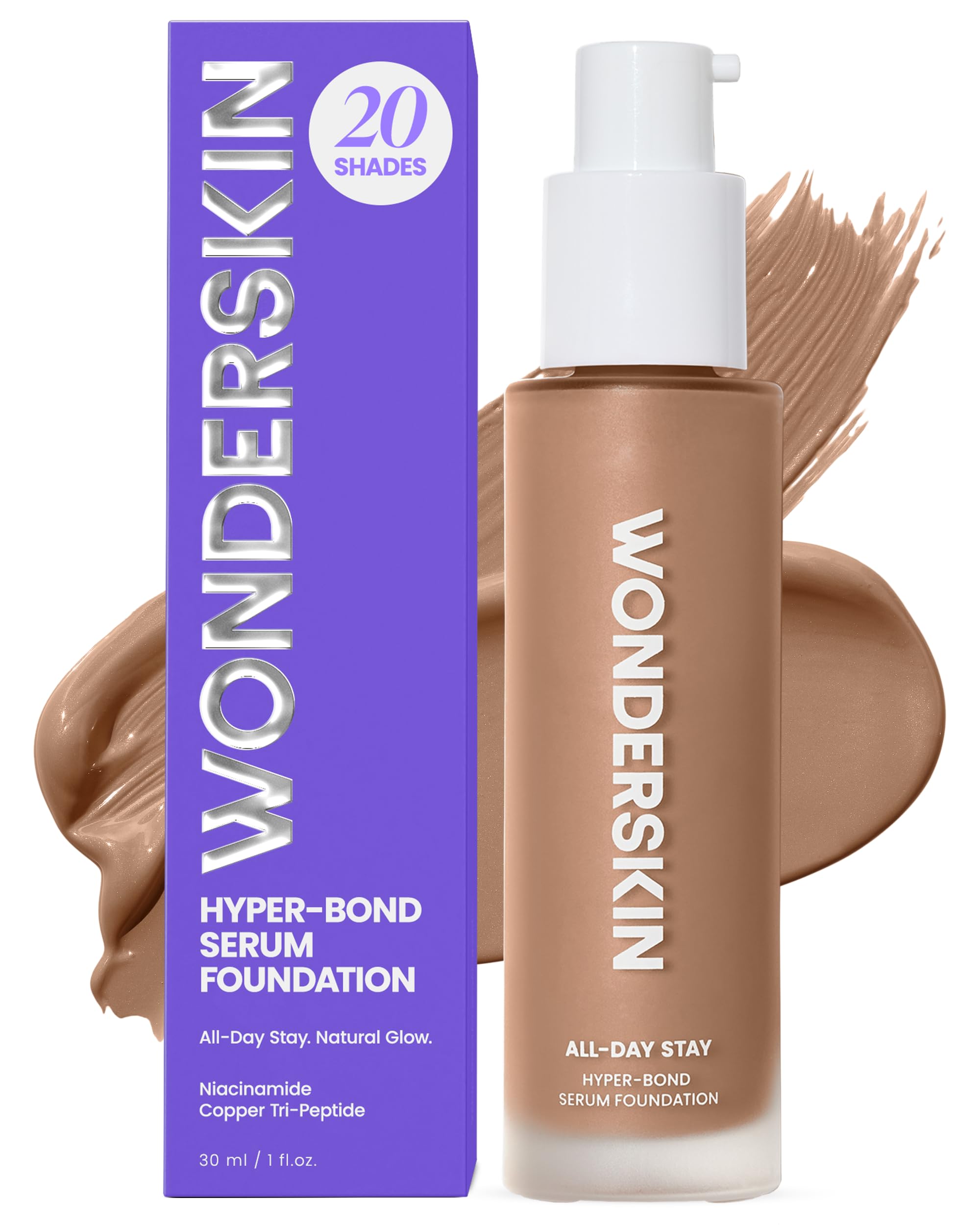 Wonderskin Hyper Bond All-Day Stay Serum Foundation – Waterproof, Transfer-Proof, 24HR Longwear Face Makeup with Niacinamide & Hyaluronic Acid –