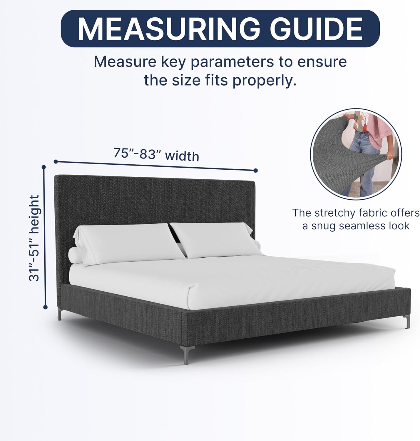 PAULATO BY GA.I.CO. Bed Headboard and Frame Cover - Soft Form Fit Slipcover for King Bedframe - 1-Piece Stretch Headboard Protector - Washable Fabric - Light Grey (King 75"-83" Wide)