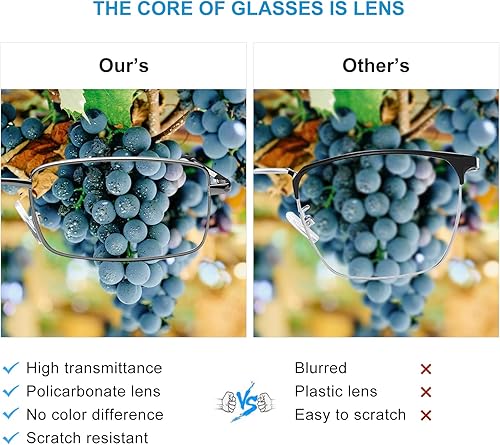 Miniatura 3 de Gafas de lectura de metal para hombres y mujeres, lentes de bloqueo de luz azul (Gun Metal, 2.5x)