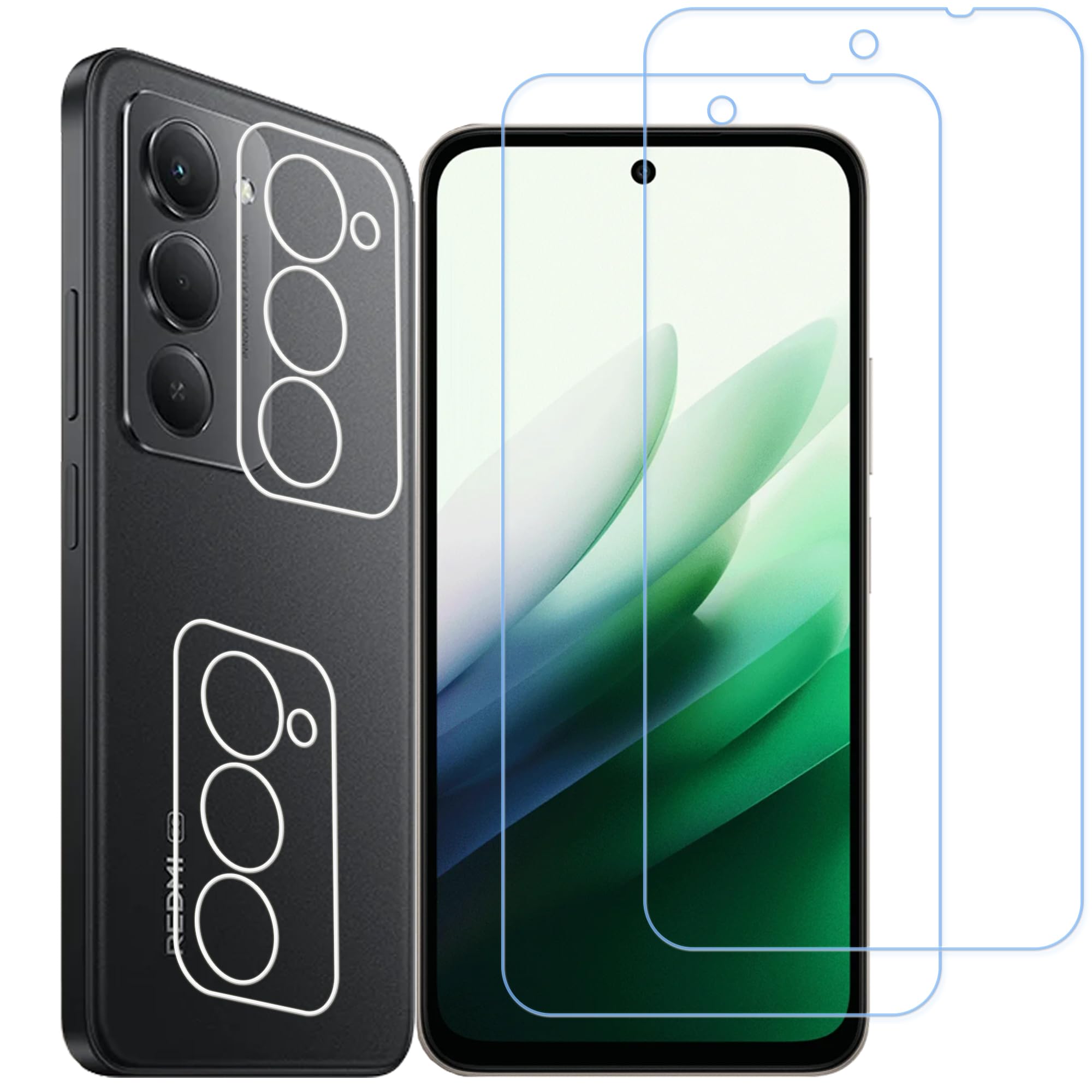 HKKAIS ブルーライトカット 目の疲れ軽減 93% Redmi 15 5G 用 ガラスフィルム(2枚入り)+カメラフィルム(2枚入り) 日本製硝子採用 強化 ガラス 液晶画面 保護フィルム