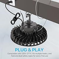 Vista 5 de HYPERLITE Luces LED High Bay de 100 W, 14,500 lm (145 lm/w) 5000 K, 1-10 V, regulable, cable de 5' con enchufe de 110 V, gancho de EE. UU., listado