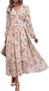 Women's Spring Wrap Maxi Dress Floral V Neck Long Sleeve Wedding Guest P...