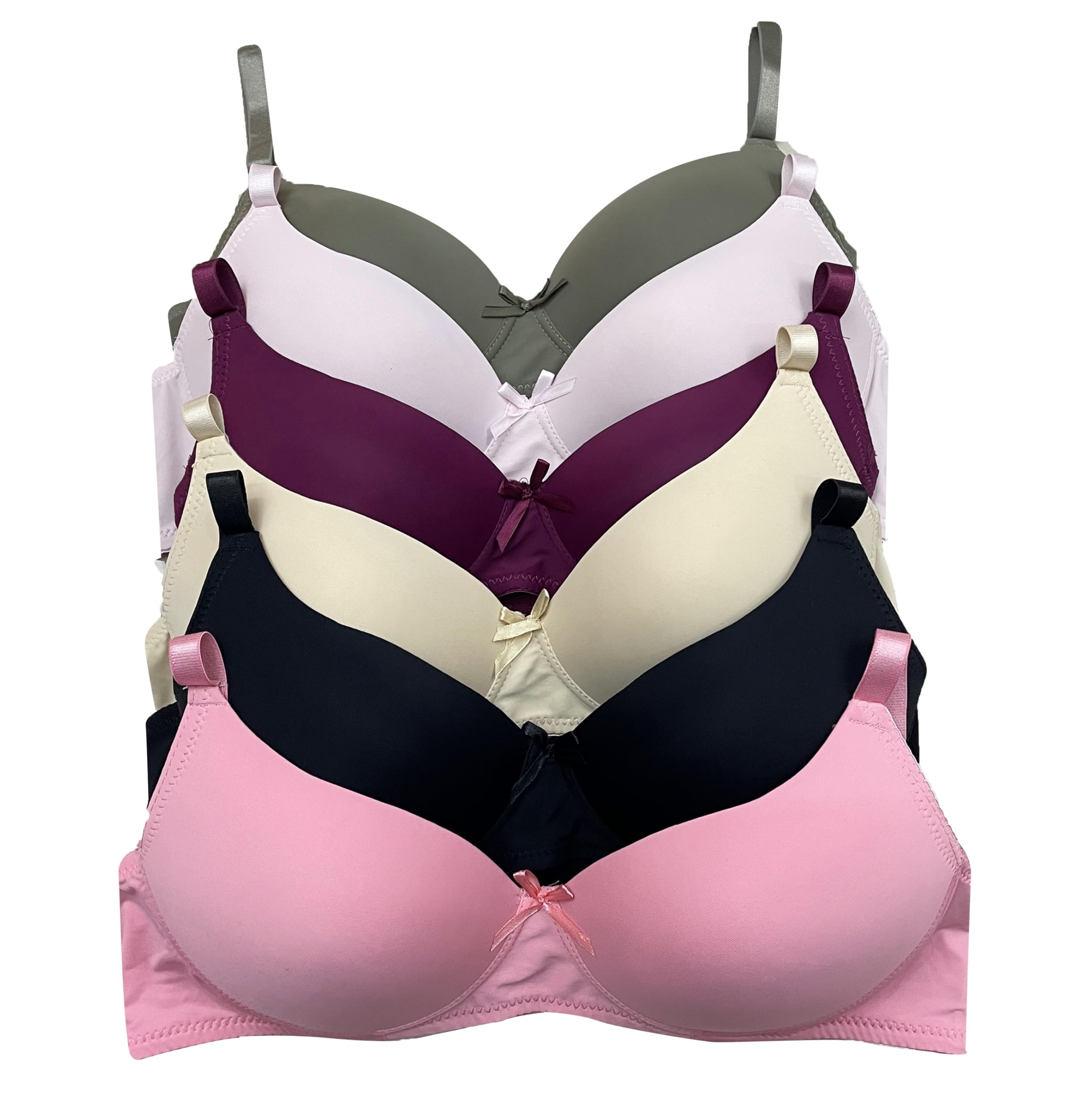 Viola's Secret 6 Pack of Color Print T-Shirt Bras B Cup C Cup and D Cup