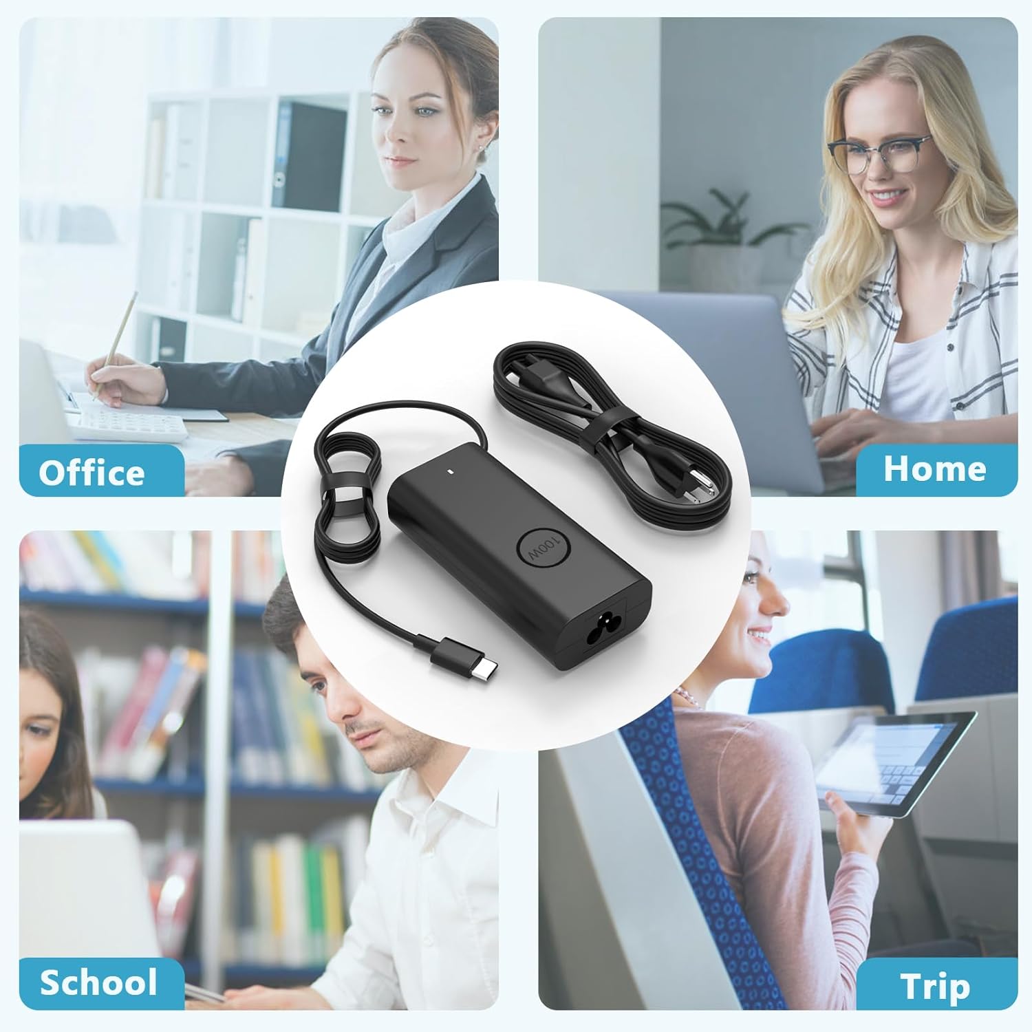 100W USB C PD3.0 Fast AI Laptop Charger Compatible with Dell Pro 14 13 16 Plus 2-in-1 / Dell Pro Rugged 14 13 Premium PA14250 PB16250 PA13250 Business Notebook AI PC Computer Power Adapter