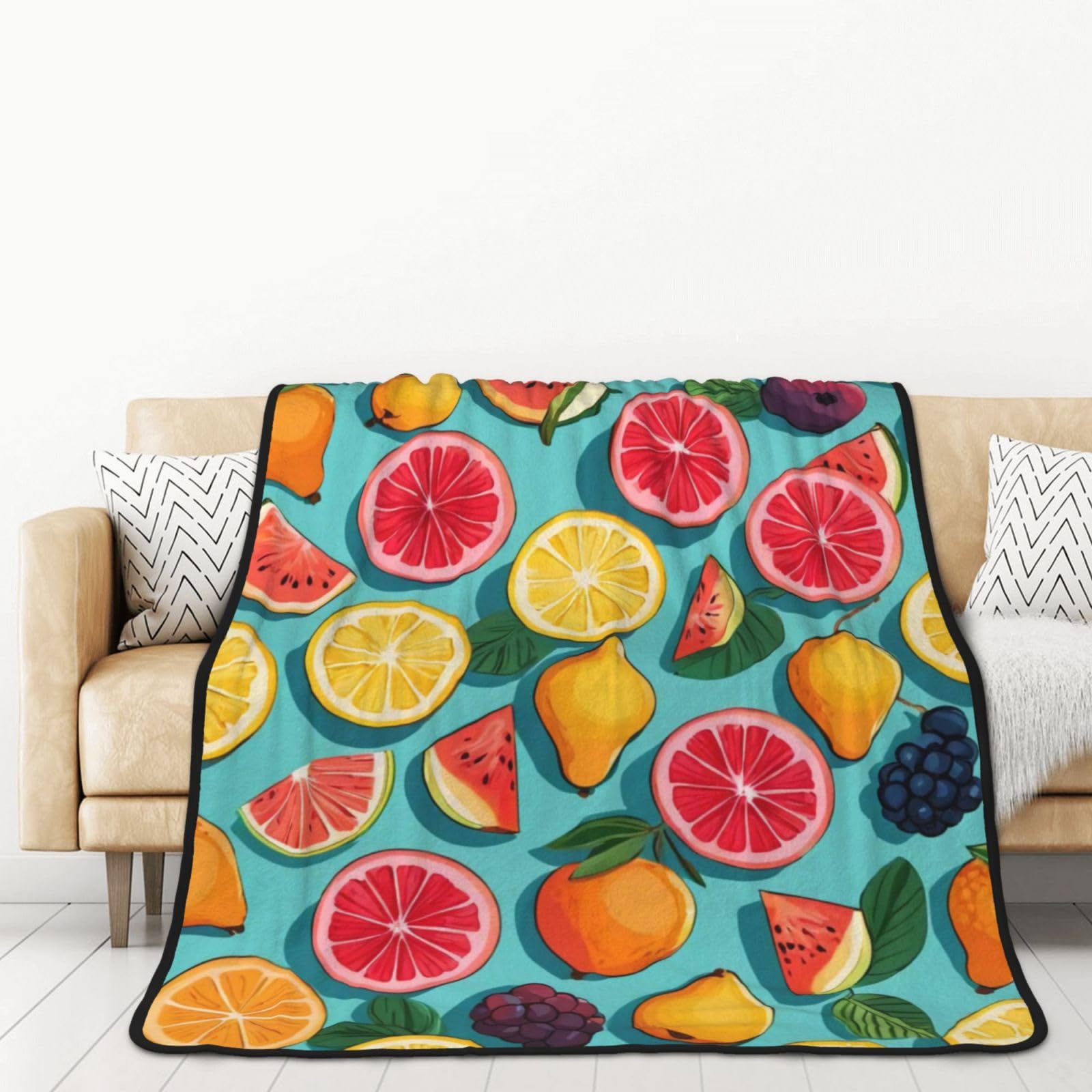 Couverture personnalisée flanelle 152x203cm lit adulte imprimé fruits