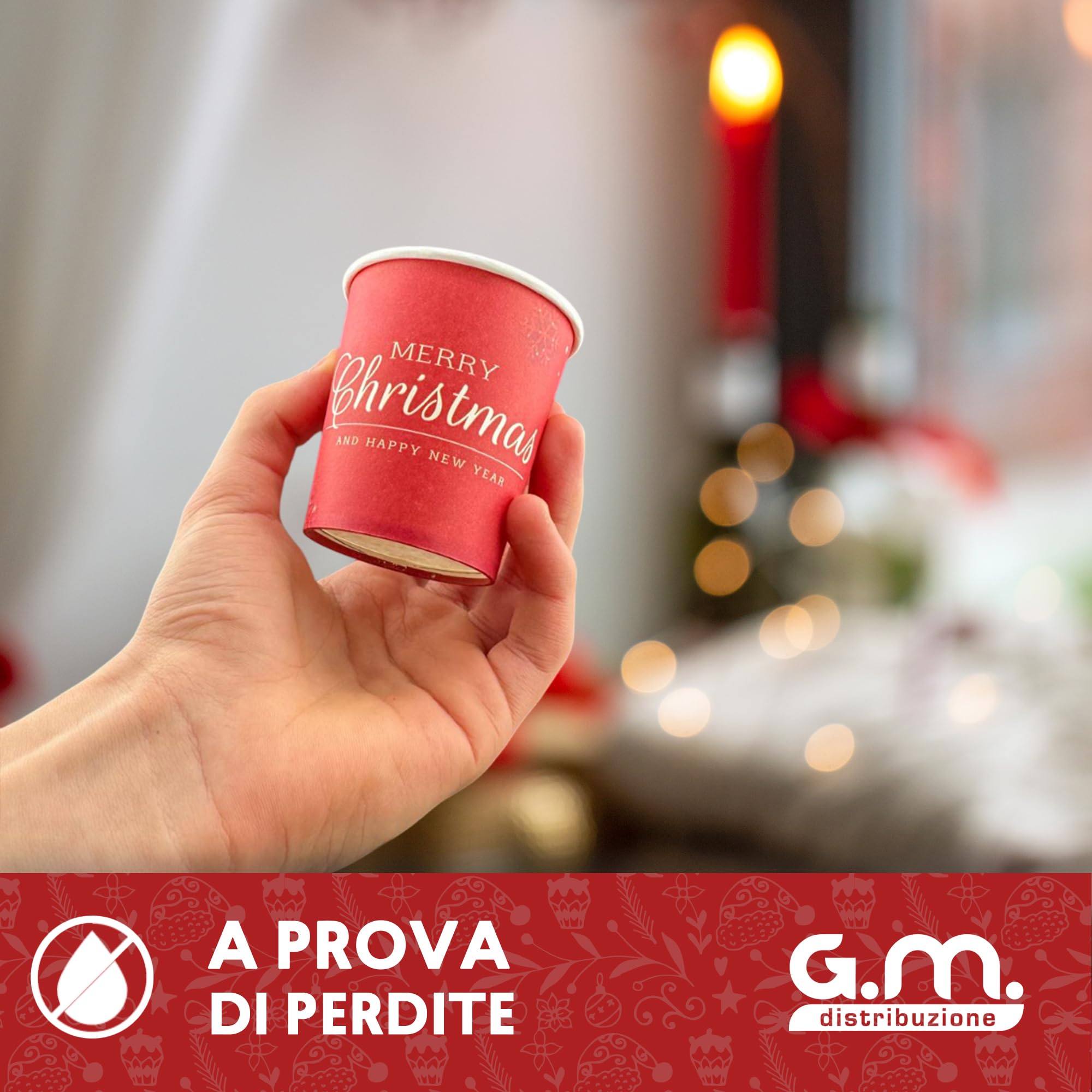 2000 Bicchieri d' Acqua in Carta Natalizi 180 ml, Biodegradabili Biocompostabili, Usa e Getta, 4 Colorazioni, Ideale per Casa, Ufficio, Asporto Bevande Calde Natale