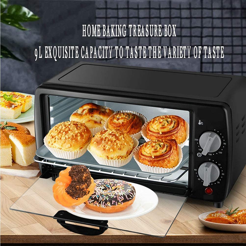 Mini Forno Elettrico da 9 Litri, Forno Multifunzione a convezione da appoggio, tostapane, girarrosto Elettrico, Finitura in Acciaio Inossidabile (Nero) (Nero) estetico e Pratico