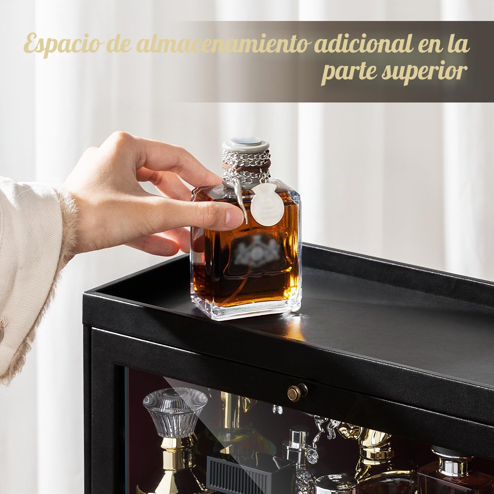 Organizador de perfume, soporte de perfume de cuero para hombre con cajón, estante para perfume con tapa transparente visible, caja de almacenamiento premium para fragancias, cosméticos y