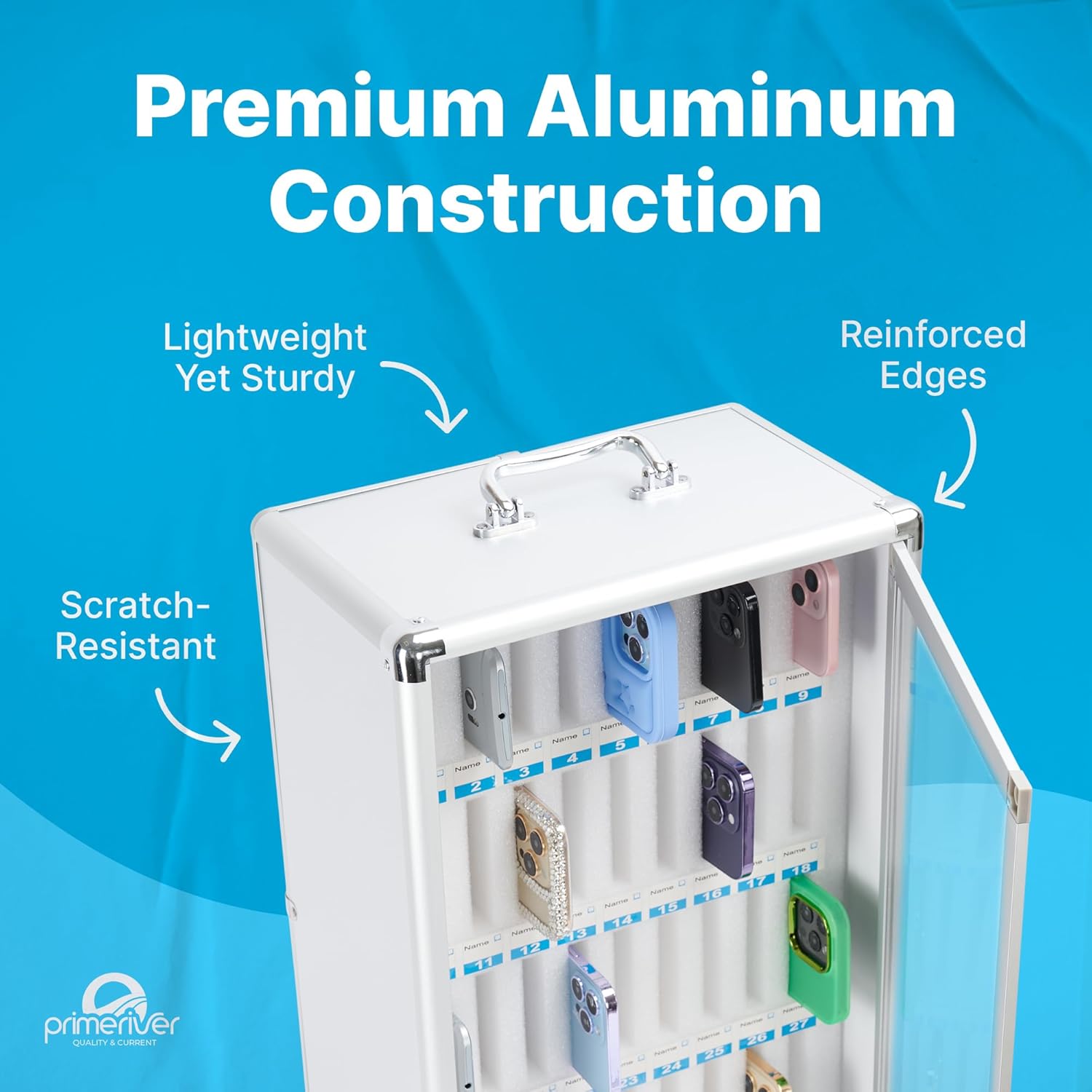 Cell Phone Locker for Classroom, Gym & Office | Secure Aluminum Storage Cabinet – 36 Slots | Portable & Wall-Mounted Organizer
