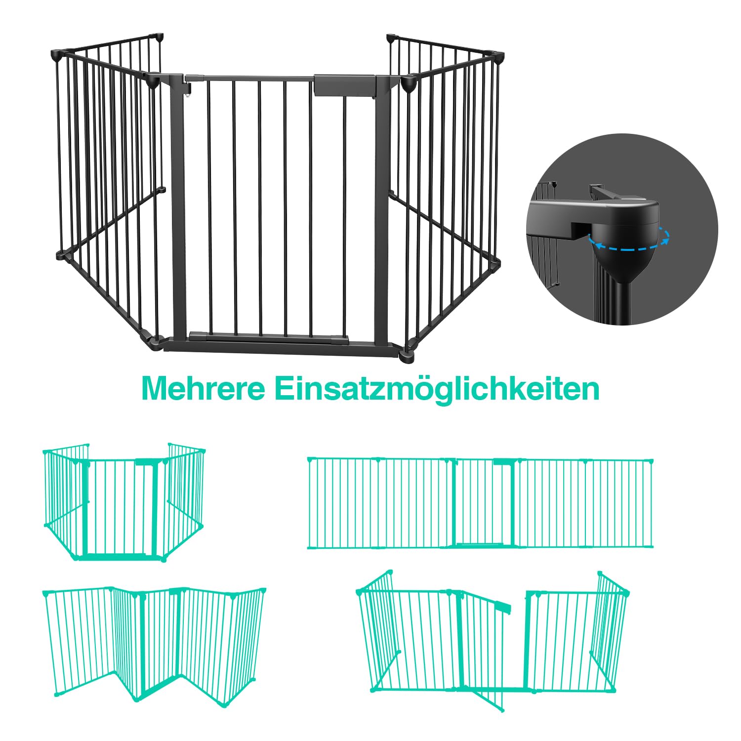 Eulenke Fireplace Protection Grille with Door Metal 310 cm Sealing Grate, Pet Protection Grille Baby Fence Security Including 5 Pieces Elements for Children, Oven Protection Grille Box, Foldable