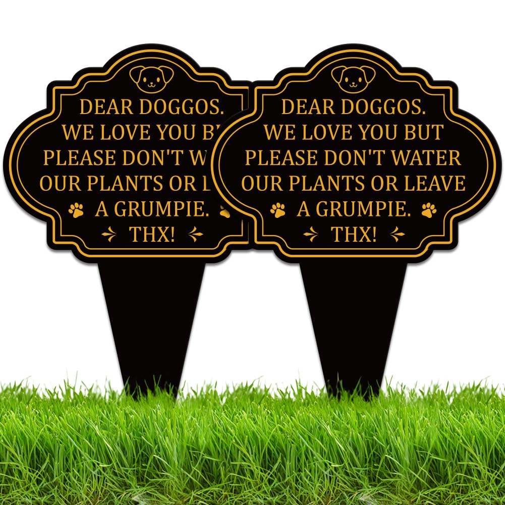 WEBEEDY 2 Pack Please Keep Dogs Off Lawn Sign Double Sided No Peeing Dog signs for Yard with Stakes, Weatherproof Aluminum No Dog Poop or Pee Signs for Yard Garden Lawn Outdoor Use, 25x35cm