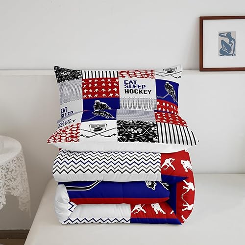 Miniatura 5 de Erosebridal Juego de edredón Queen de hockey sobre hielo para niños y adolescentes, edredón de disco de hockey, relleno de edredón de juegos de