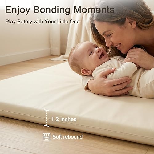 Miniatura 4 de Tapete de juego acolchado de 71 x 59 pulgadas para bebé, tapete de juego grande de espuma viscoelástica de 1.2 pulgadas de grosor con cubierta de