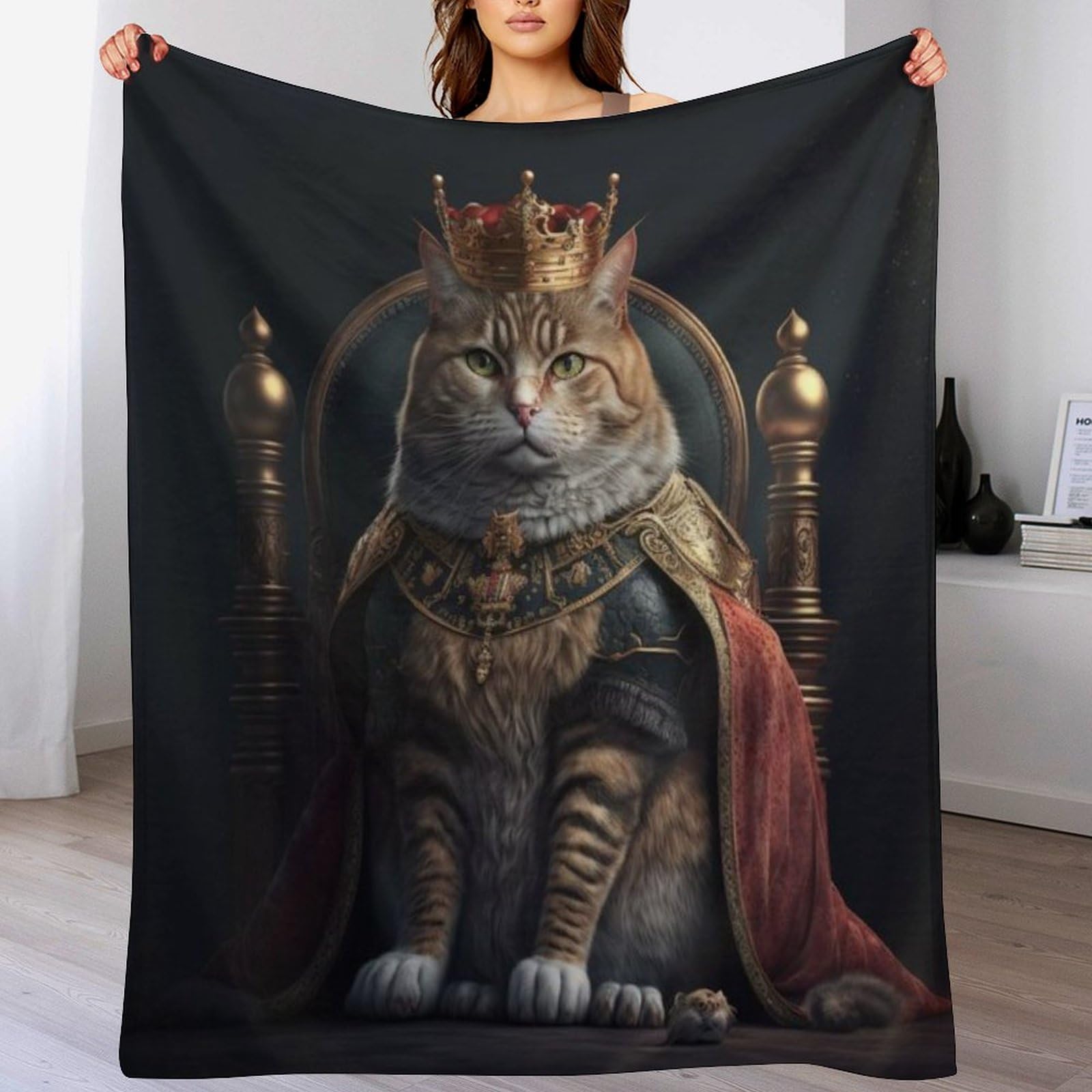 Manta de franela con diseño de gato contra el frío en el sofá