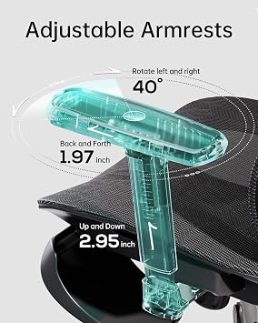 Hbada Ergonomic Office Chair with 3D Adjustable Armrests, Adjustable Lumbar Support High Back for Computer Chair, Big and Tall Mesh Office Chair, Home Office Desk Chairs, Black
