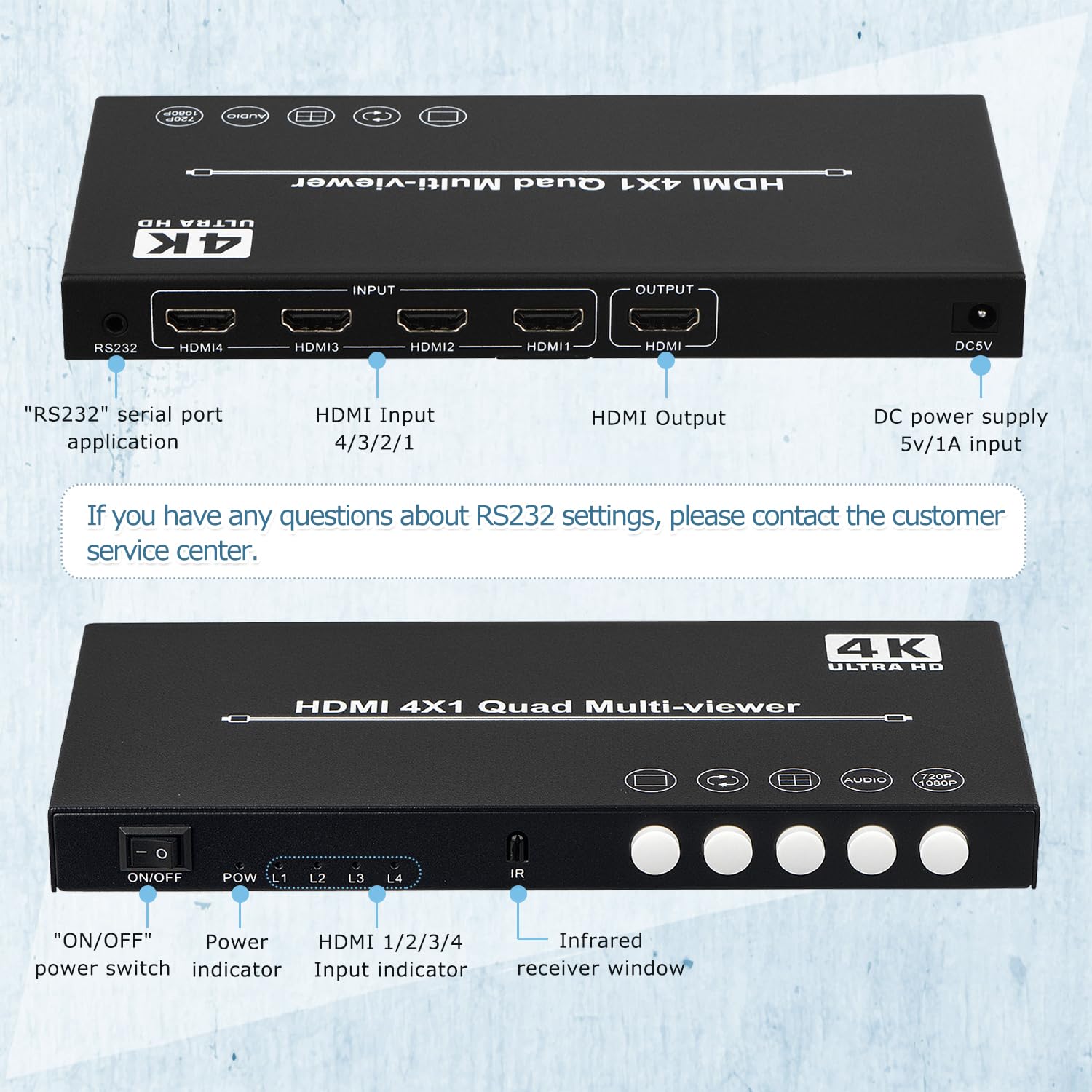 4K @ 30Hz HDMI Quad Multiviewer, 4 ingressi 1 uscita HDMI Seamless Switch 4x1 Supporto 1080P Display multiviewer compatibile con DVD/Game Machine/Nintendo Switch/ps4pro/Apple TV/monitoraggio