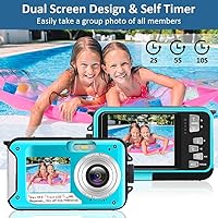 Vista 2 de Acuvar Cámara digital impermeable, cámara subacuática de 48 MP con doble pantalla, enfoque automático, profundidad de 11 pies, cámara flotante
