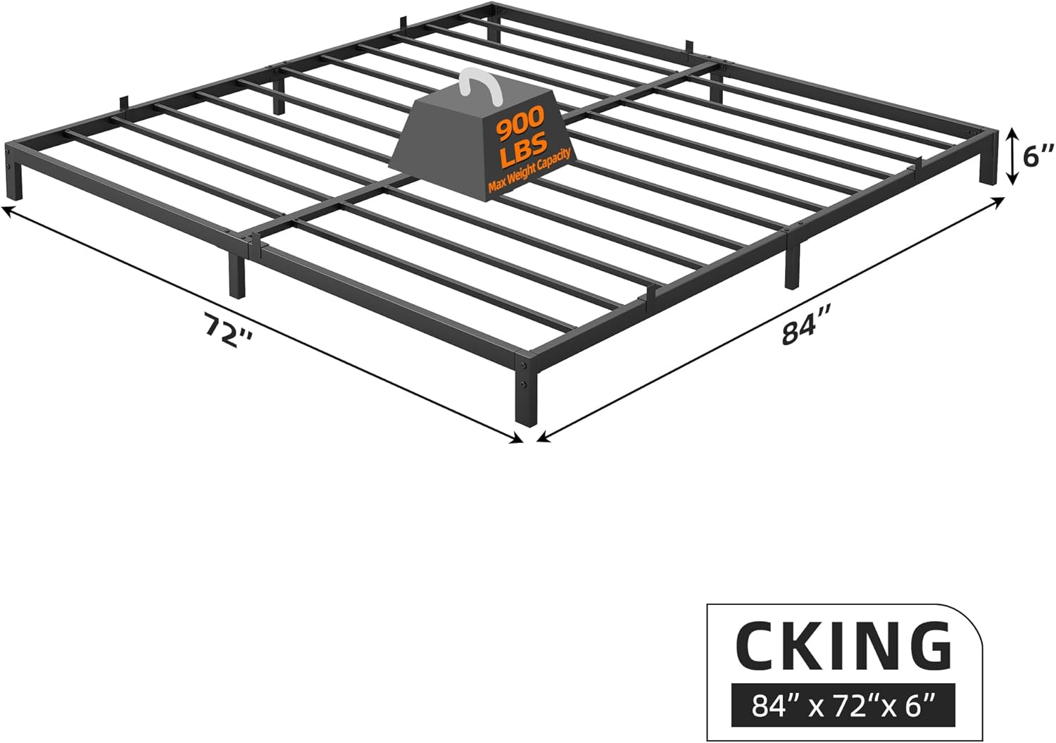6 Inch Califonia King Bed Frame, Metal Platform Bed Frame with Sturdy Heavy Duty and 6 Non-Slip Mattress, Bed Frame with Reserved Holes for DIY Headboard, Storage Space Under The Bed,Noise Free