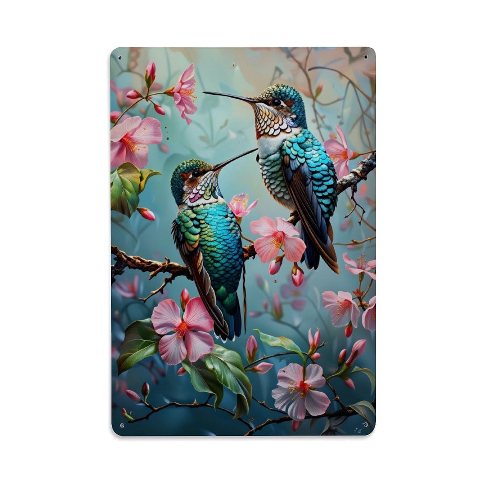 Enderetf Vintage Hummingbird Floral Branch Pink Bloom Tin Sign Metal Poster, Home Bar Garage Man Cave Cafe Indoor & Outdoor Wall Decoration 8X12inches