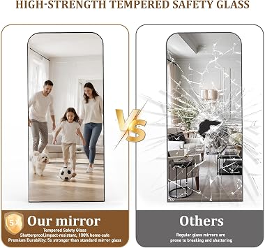 XRAMFY Mirror Full Length 165x71 cm,Long Mirror Full body with Round Corner,Free Standing Mirrors Hanging or Leaning for Bedroom,Living Room,Cloakroom,Tempered Glass,Black