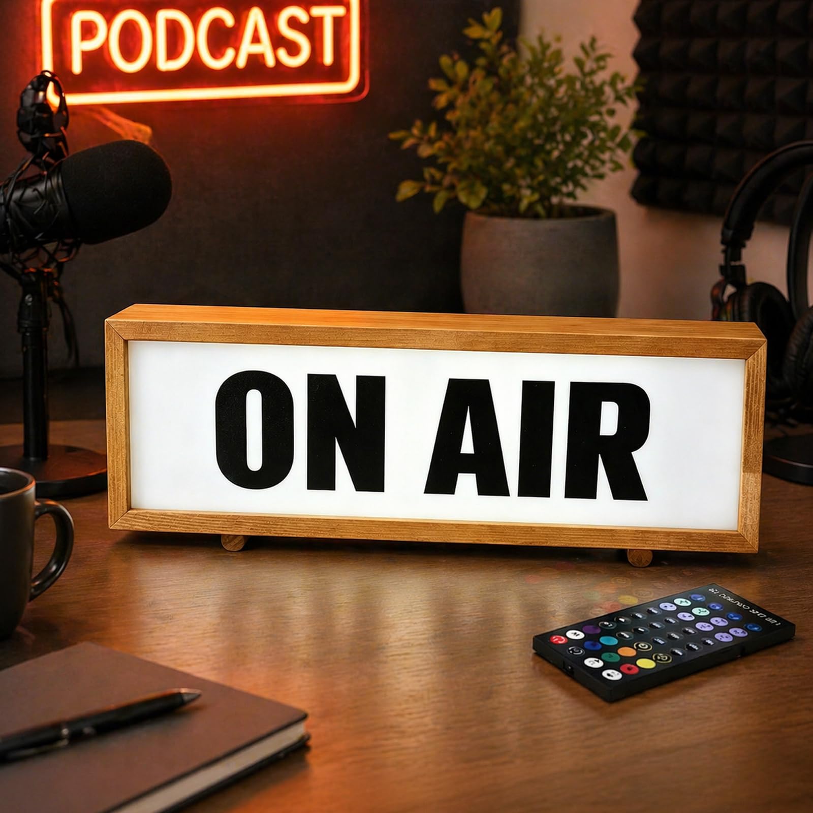 wpdash ON AIR Retro Wood Frame LED Light On Air Neon Sign with Multiple Brightness Modes USB Powered Wall Mountable or Desk Dimmable Sign Light Bar Club Music Production Room Home Decoration