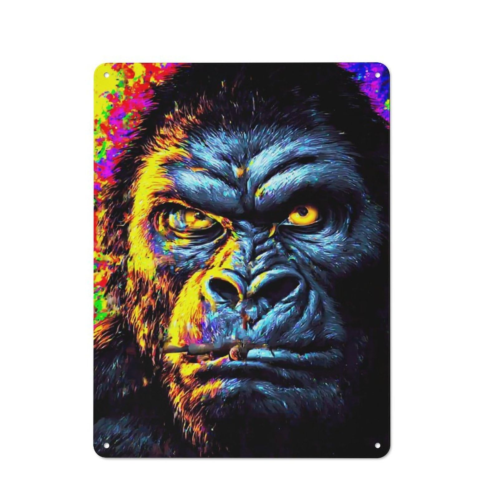 Junmoney Colorful Gorilla Portrait Warehouse Style Tin Wall Sign 40X30cm Featuring Loft Wall Plaque For Loft, Studio, Office Or Creative Room