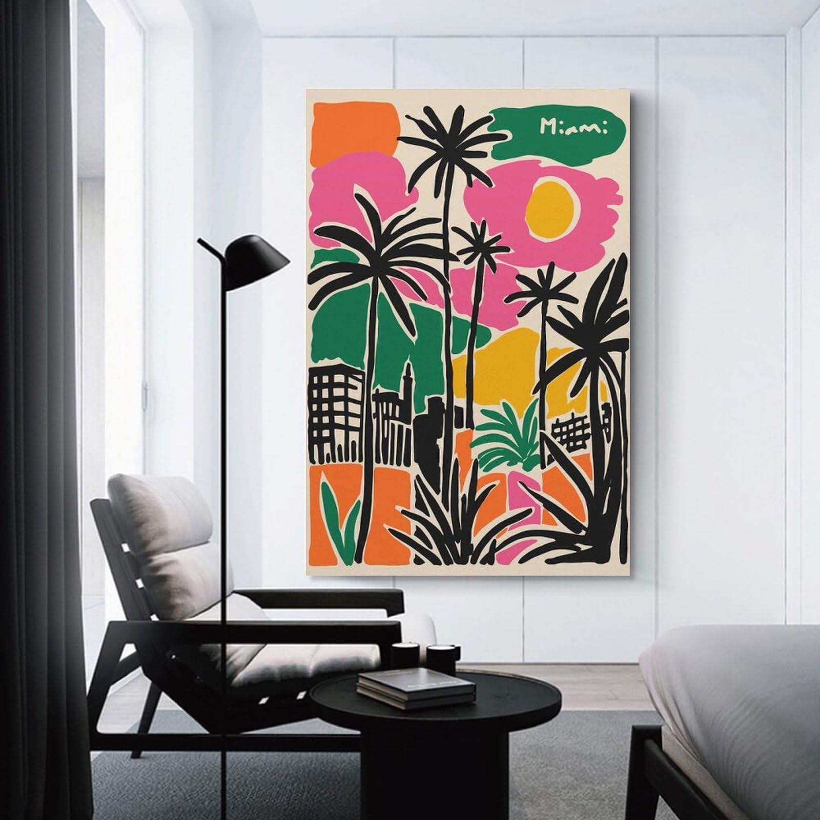 Junmoney Miami Palm Trees Colorful Art Canvas Wall Art 20x30inch(50x75cm), for Home Lounge, Bedroom Or Reading Nook, Eye Catching Artwork for Blank Walls
