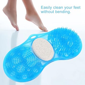 TARSHYRY Foot Scrubber Mat for Shower - Foot Cleaner & Shower Foot Massager with Foot Care Pumice Stone for Men & Women to Calluses Dead Skin - Non Slip Suction Shower Accessories