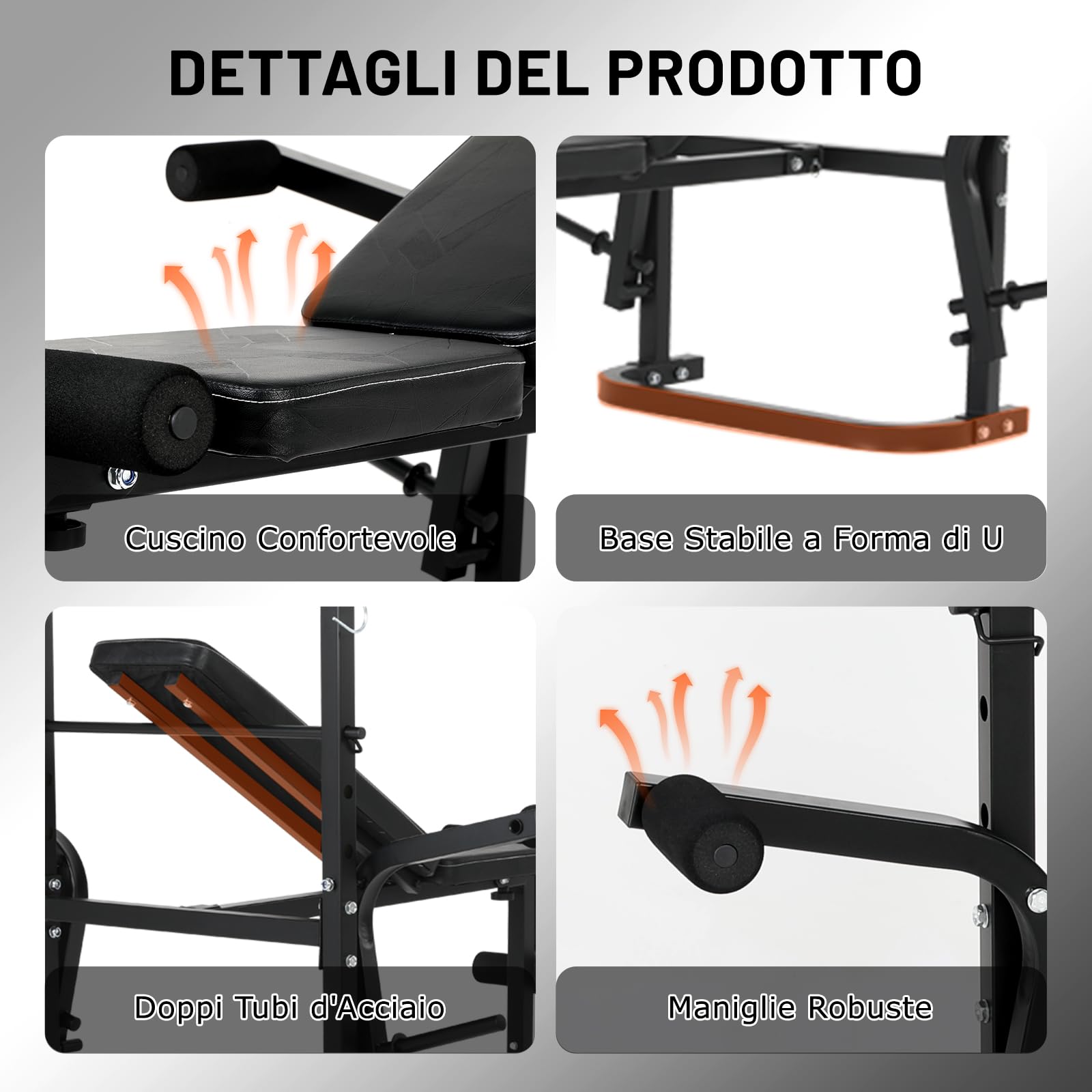 Panca Multifunzione Pieghevole per Palestra Casa, Panca Regolabile Pesi Inclinata per Allenamento, NV-543