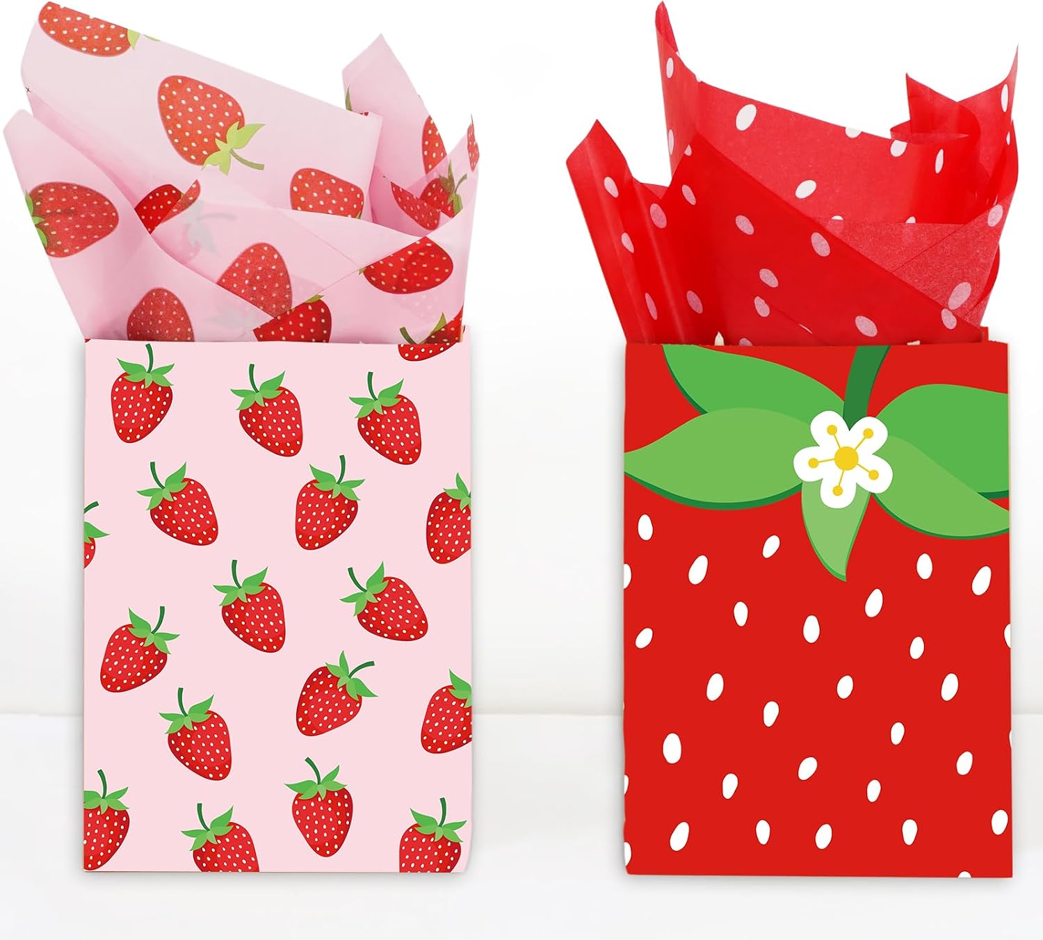Whaline 100 Sheet Strawberry Tissue Paper Red Pink Strawberry Dots Gift Wrapping Paper Sweet Fruity DIY Craft Papers for Holiday Party Wedding Birthday Home Office School Decoration, 14 x 20 Inch