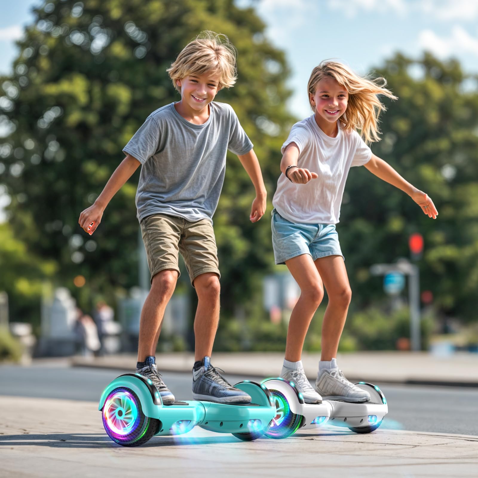 SISIGAD All Terrain Hoverboard mit Bluetooth-Lautsprechern, Hoverboards mit hellen LED-Leuchten und blinkenden Rädern, Hoverboard mit selbstausgleichendem Steuerungssystem