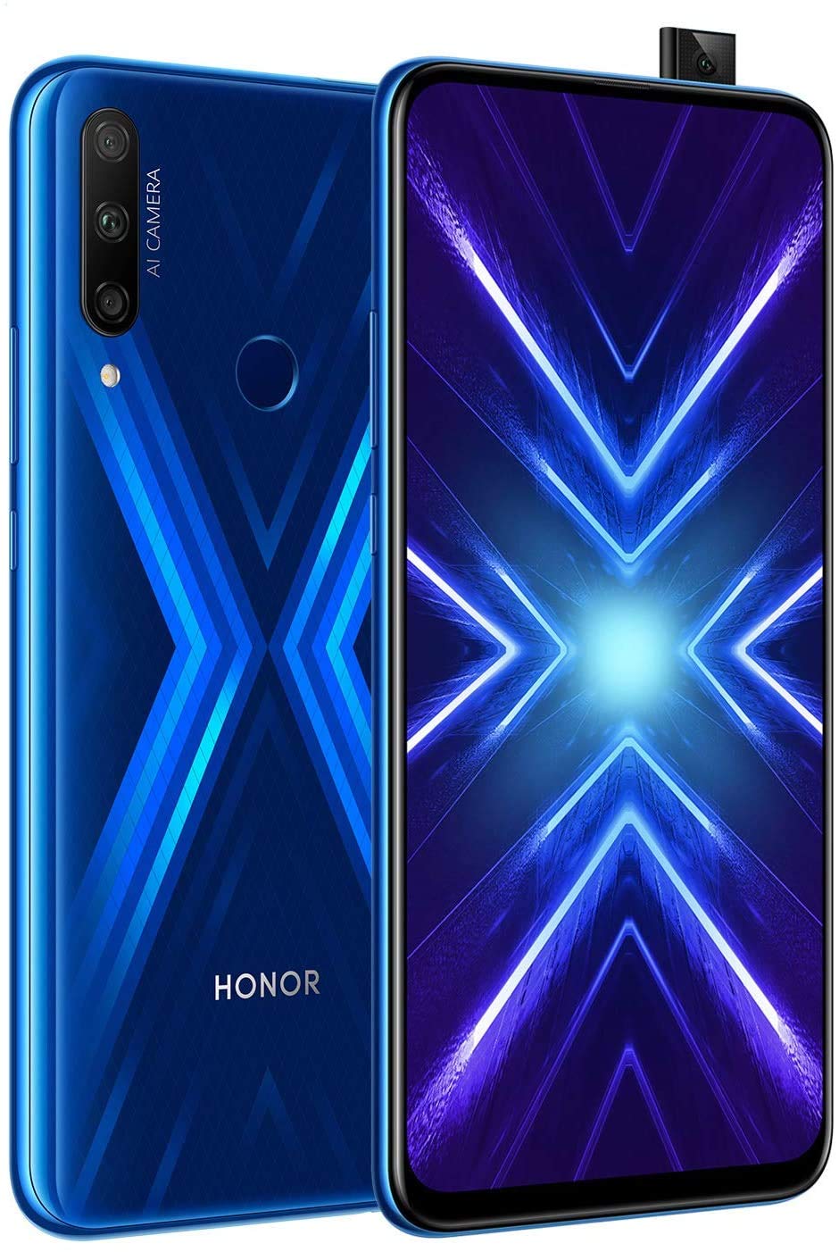 HONOR 9X Phantom Blue – smartfon w pakiecie (wyświetlacz 6,59", 128 + 4 GB) + potrójny aparat AI 48 MP + przedni aparat 16 MP + gratis słuchawki HONOR Classic [dostępne w serwisie Amazon] – wersja