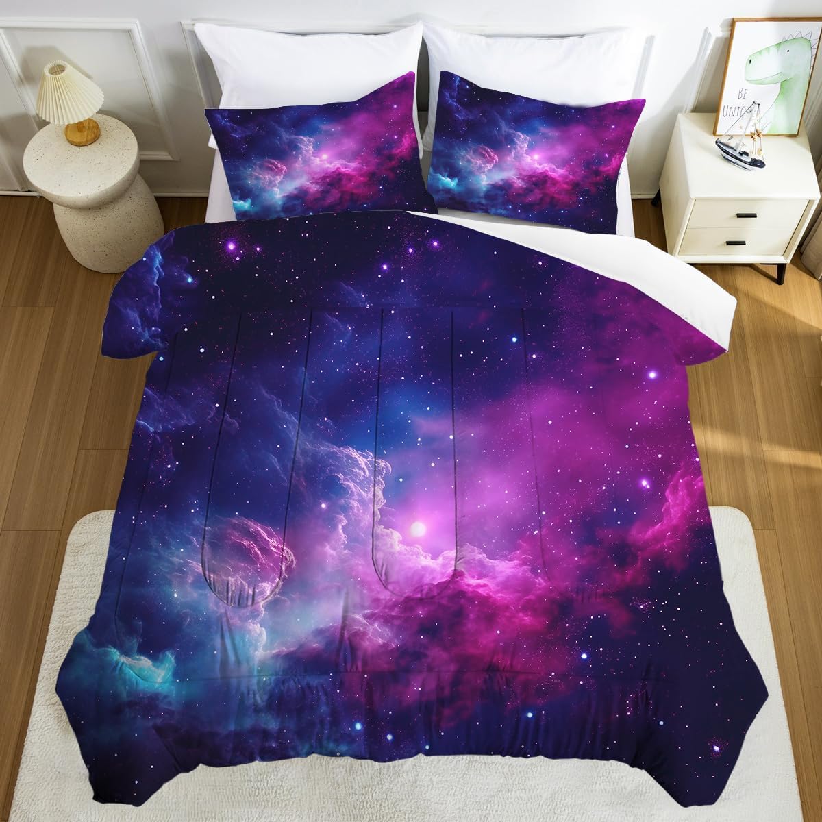 Galaxy Bedding Twin Size Purple Outer Space Comforter Set for Girls Boys Kids Children Bedroom Dorm Quilt 1 Comforter + 1 Pillow Case - Image 4