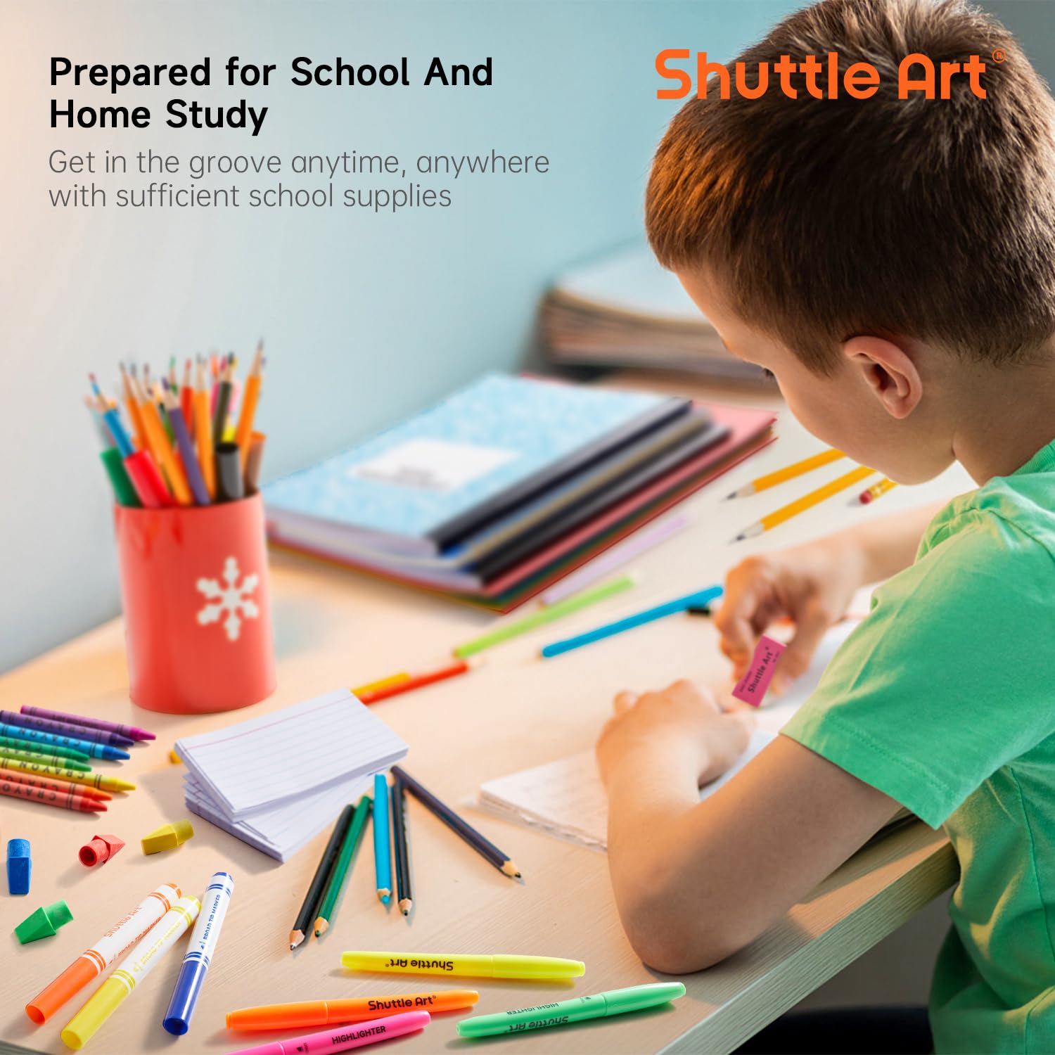 Shuttle Art 102 teiliges Schulsachen Set, Schulbedarf Box für Schulanfang, Einschulung, Malstifte, Schreibwaren für Kinder und Studenten, Bleistifte, Stifte, Marker, Radiergummis, Notizbücher, Ordner