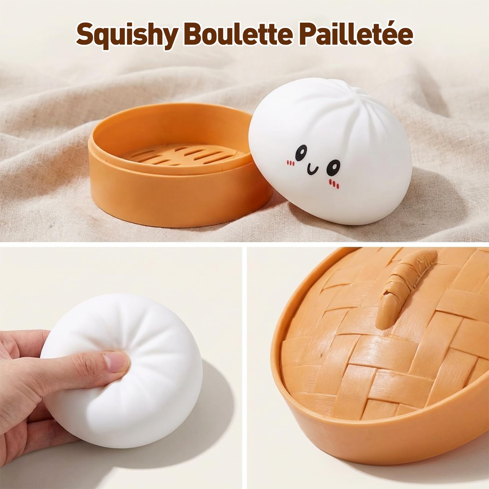 Squishy Ravioli Giganti 7x10cm Antistress con Glitter, Morbido per Ufficio/Scuola, Regalo per Adolescenti e Adulti (Bianco)