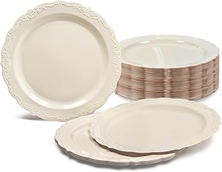 " OCCASIONS " 40 Plates Pack, Disposable Vintage Wedding Party Plastic Plates (10'' Dinner Plate, Verona in Ivory)