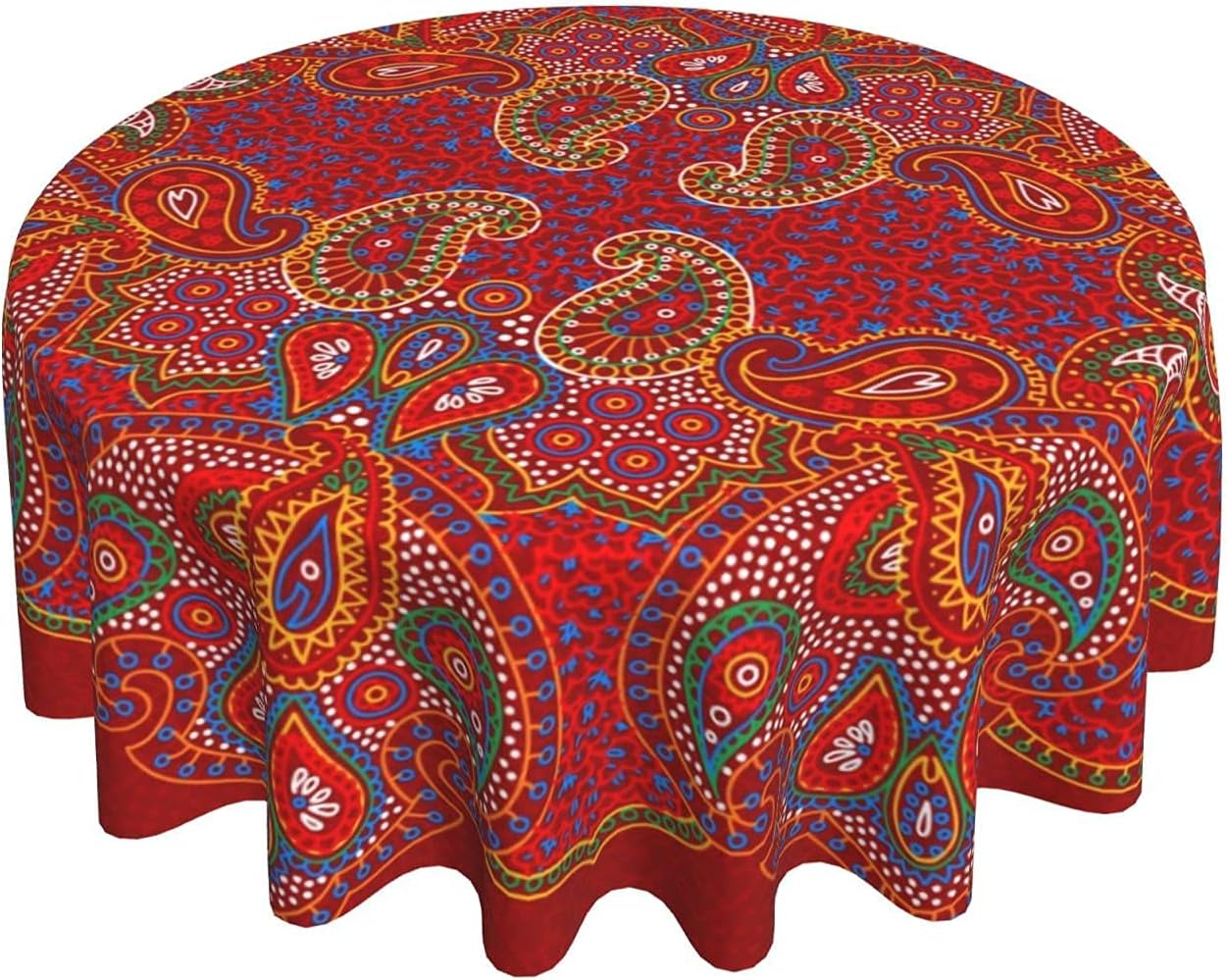FREEHOTU Red Paisley Floral Flower Round Tablecloth Thicken Desk Cloth Washable Table Cover Table Cloth for Kitchen Daily Dinning Party Tabletop Decor 60 Inch