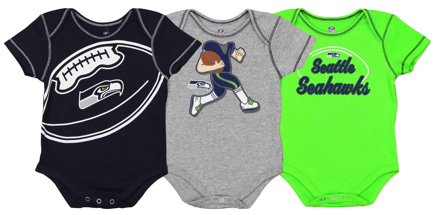 Outerstuff NFL Boys Newborn and Infant Assorted Team 3 Pack Creeper Set, Seattle Seahawks 12 Months