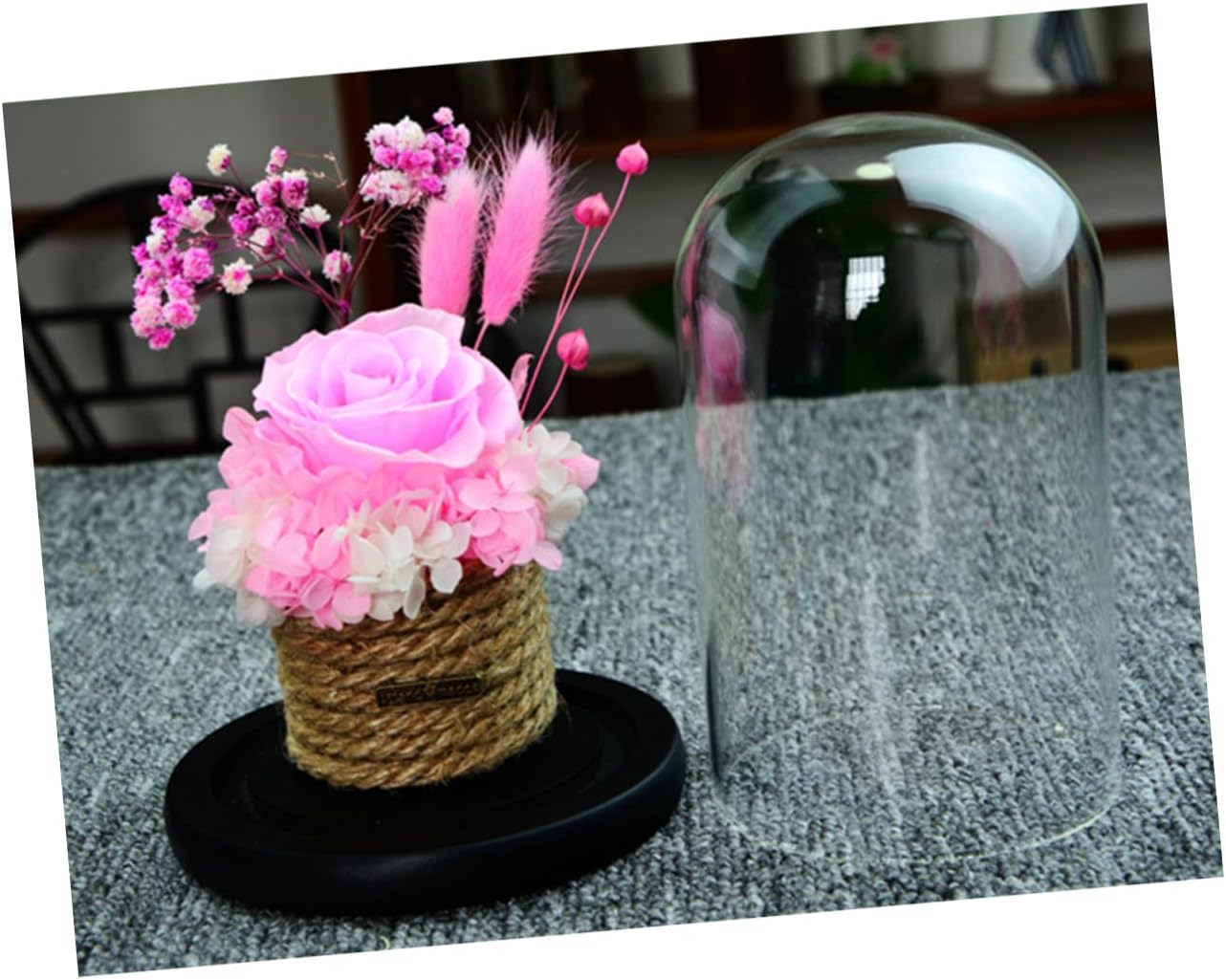 Romantic Preserved Flower Glass Dome Box for Valentine Day Mother Day Christmas Rose Sturdy Base Eternal Love Decoration for Home and Special Occasions