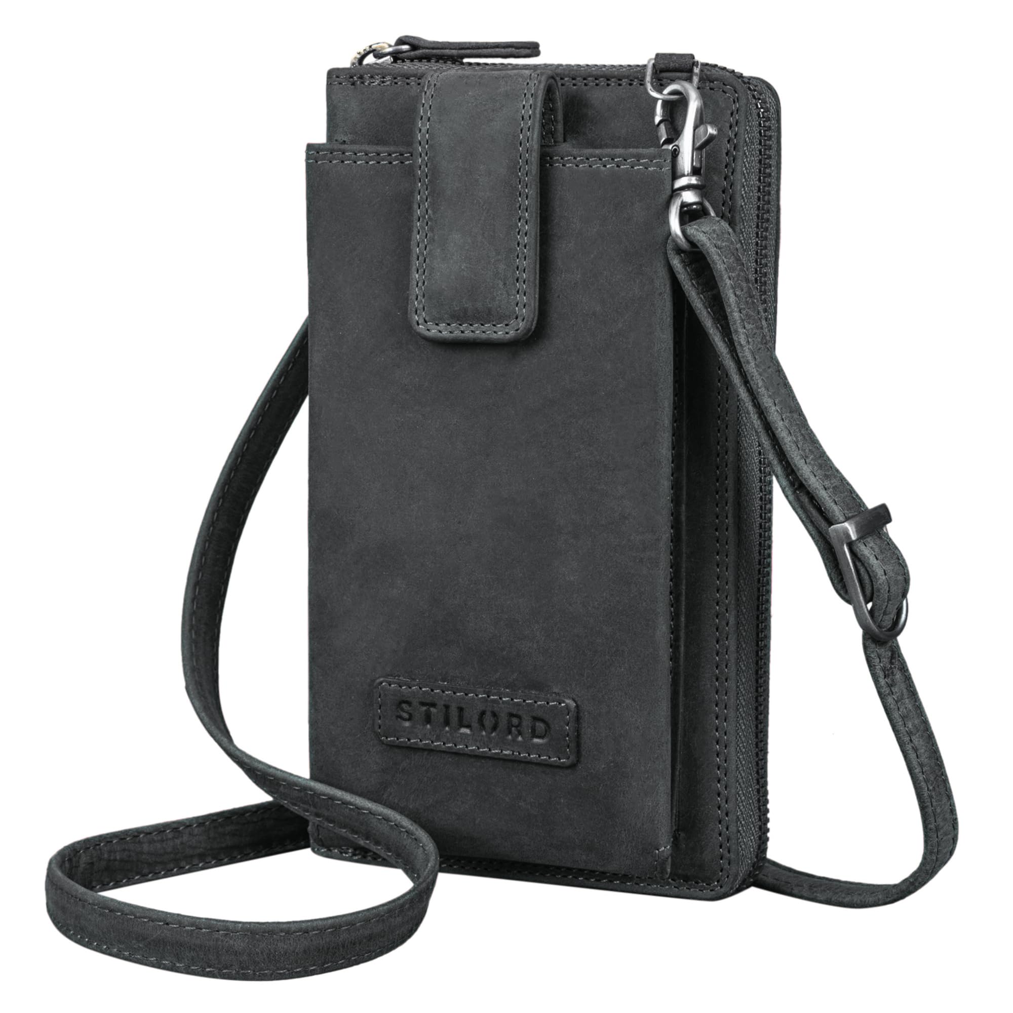 STILORD 'Nelly' Bolso de Telefono Movil Mujer de Cuero Bolso Bandolera Crossbody Pequeño Monedero de Cartera Cruzada Estilo Vintage de Piel Auténtica