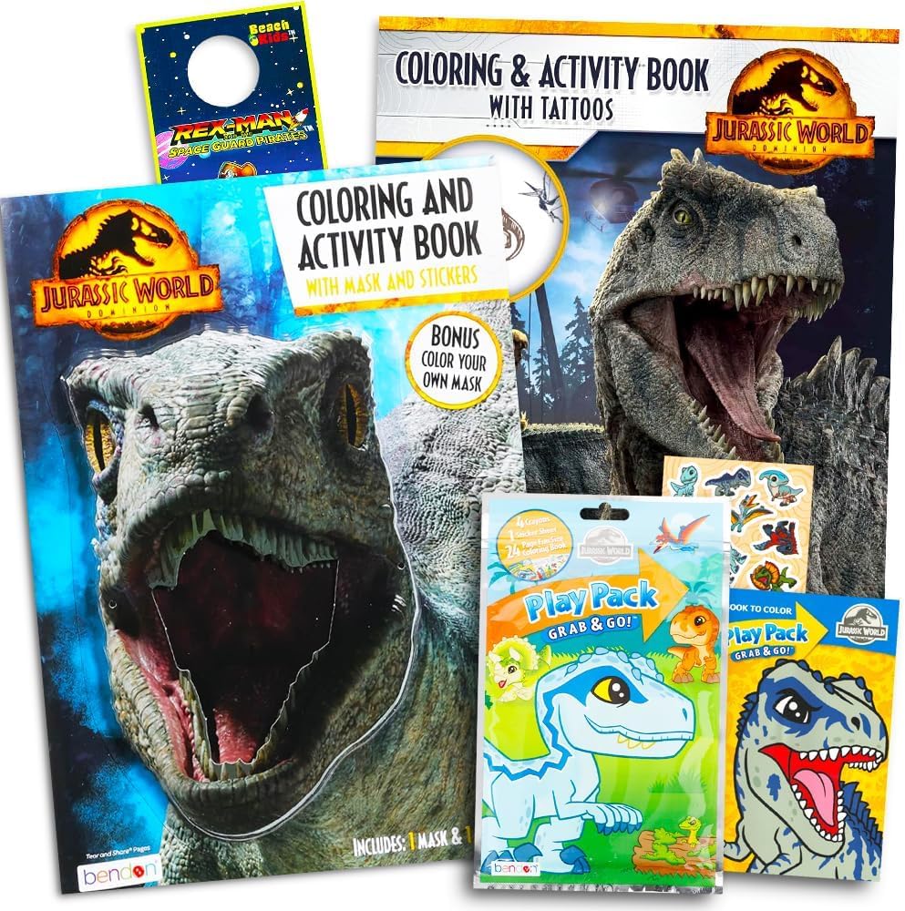 Jurassic World Coloring Book Set with Stickers and Posters (3 Books)