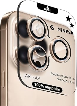 Minesk iPhone 17 Pro / 17 Pro Max / 16 Pro / 16 Pro Max ile Uyumlu%100 Orijinal Gerçek Safir Cam Cihazın Kendi Lensleri ile Aynı Kalitede Lens Koruyucu Kamera Camı (Desert Titanyum)