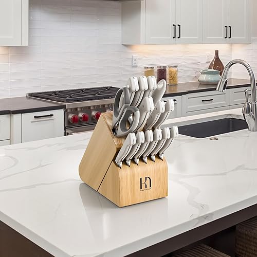 Miniatura 7 de Juego de cuchillos de cocina de 15 piezas, juego de cuchillos de chef de acero inoxidable japonés de alto carbono con bloque y afilador, juego de