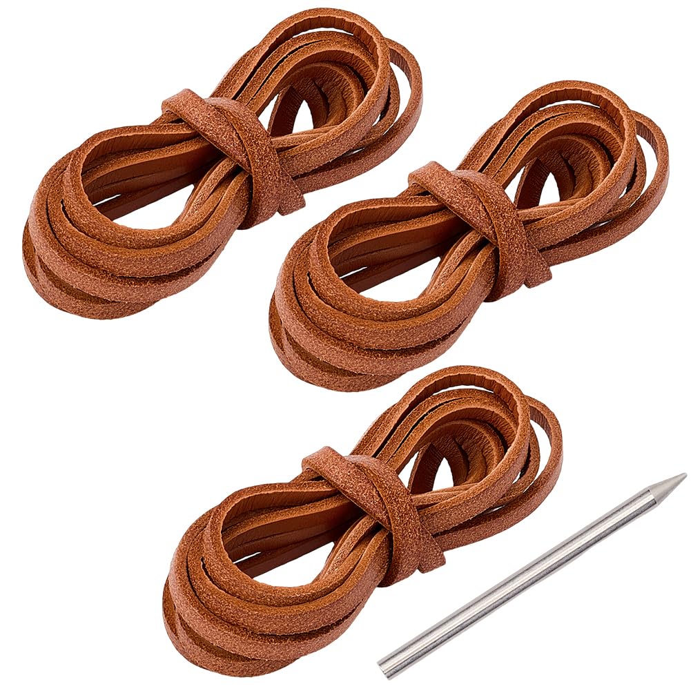 GORGECRAFT Kit de Cordones de Cuero para Guantes de Béisbol 5mm 6m 3 Rollos con Aguja de Acero Inoxidable
